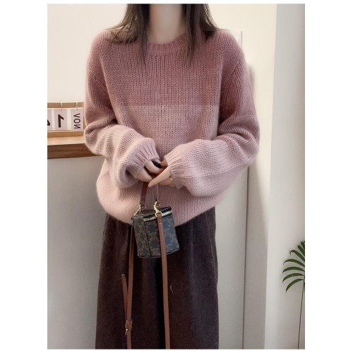 秋冬小個子新款圓領網紅女寬松加厚時尚顯瘦羊絨針織毛衣打底衫潮