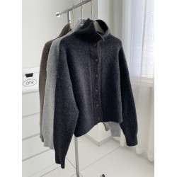 慵懶復古羊毛針織開衫女氣質高領冬季保暖軟糯毛衣外套可曡穿上衣