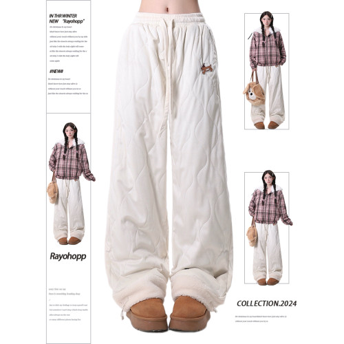 Rayohopp棉褲女秋冬新款寬松卷邊羊羔絨褲子加絨加厚休閒垂感褲子 Rayohopp棉褲女秋冬新款寬松卷邊羊羔絨褲子加絨加厚休閒垂感褲子