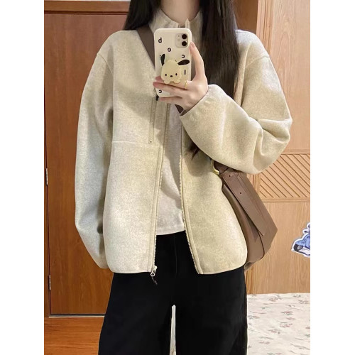 美式復古毛呢夾克女春秋季2024新款寬松休閒百搭立領衛衣開衫外套 美式復古毛呢夾克女春秋季2024新款寬松休閒百搭立領衛衣開衫外套