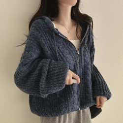 連帽毛衣外套女寬松慵懶風復古麻花日系減齡針織開衫韓版秋冬上衣