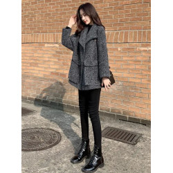 加厚毛呢外套女2024秋冬季新款小個子休閒氣質高級感格子呢子大衣