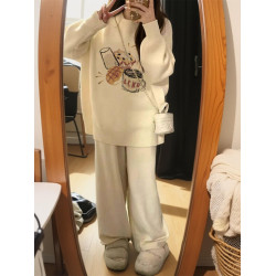 白色印花奶fufu秋冬毛衣女小個子慵懶風高級感上衣冬季加厚針織衫