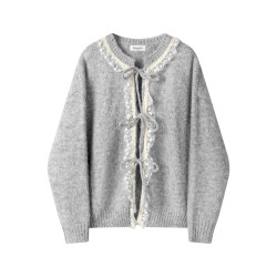 XinmonLee蕾絲花邊設計感甜美風秋冬季毛衣外套軟糯氣質顯瘦開衫