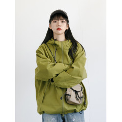 RCDB日系連帽戶外工裝拉鍊大口袋沖鋒衣夾克男女中性風寬松短外套