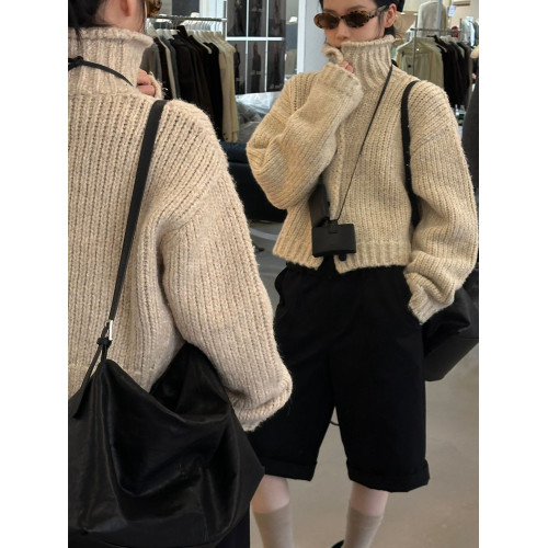 韓國東大門時尚新款加厚毛衣外套女設計感小衆高領粗線針織開衫潮 韓國東大門時尚新款加厚毛衣外套女設計感小衆高領粗線針織開衫潮