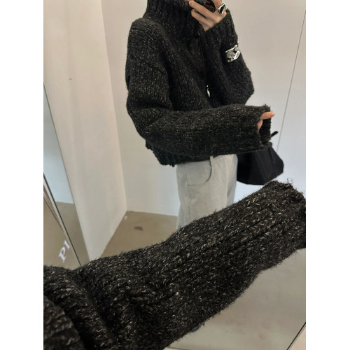 韓國東大門時尚新款加厚毛衣外套女設計感小衆高領粗線針織開衫潮 韓國東大門時尚新款加厚毛衣外套女設計感小衆高領粗線針織開衫潮