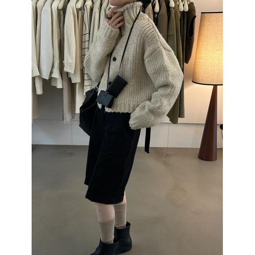 韓國東大門時尚新款加厚毛衣外套女設計感小衆高領粗線針織開衫潮 韓國東大門時尚新款加厚毛衣外套女設計感小衆高領粗線針織開衫潮