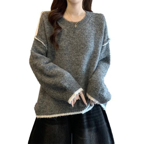 寬松慵懶灰色毛衣女裝秋冬2025新款大碼胖mm高級不規則針織衫上衣 寬松慵懶灰色毛衣女裝秋冬2025新款大碼胖mm高級不規則針織衫上衣