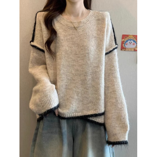 寬松慵懶灰色毛衣女裝秋冬2025新款大碼胖mm高級不規則針織衫上衣 寬松慵懶灰色毛衣女裝秋冬2025新款大碼胖mm高級不規則針織衫上衣