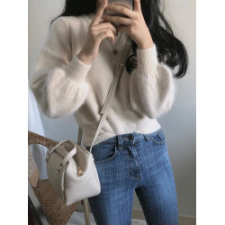 馬海毛短款毛衣女秋冬2025新款軟糯慵懶打底針織衫小個子內搭上衣