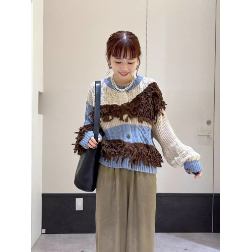 L 秋冬新款 拼色不規則流蘇單排釦圓領寬松長袖毛衣外套女 L 秋冬新款 拼色不規則流蘇單排釦圓領寬松長袖毛衣外套女