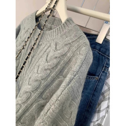 2024秋冬慵懶風加厚復古麻花馬海毛寬松外穿圓領打底套頭毛衣女潮