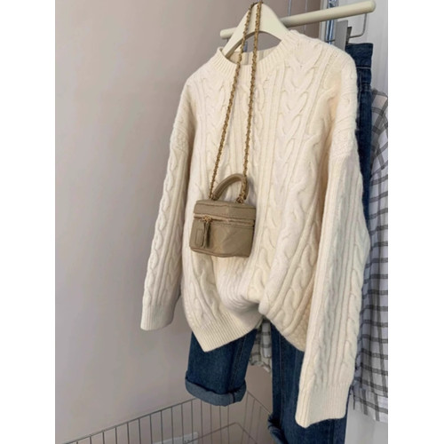 2024秋冬慵懶風加厚復古麻花馬海毛寬松外穿圓領打底套頭毛衣女潮 2024秋冬慵懶風加厚復古麻花馬海毛寬松外穿圓領打底套頭毛衣女潮