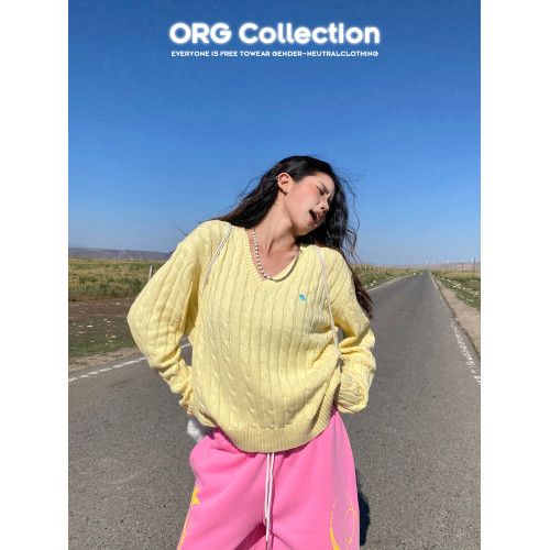 ORG Collection韓系V領麻花毛衣針織衫秋冬女寬松百搭長袖上衣 ORG Collection韓系V領麻花毛衣針織衫秋冬女寬松百搭長袖上衣
