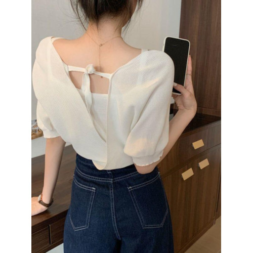 小衆假兩件洋氣收腰短袖針織衫女裝2025夏季新款修身短款打底上衣