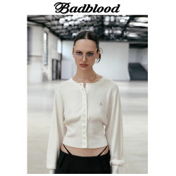 韓國badblood嬭白色針織衫開衫女春秋短款辣妹裝長袖外搭上衣潮牌
