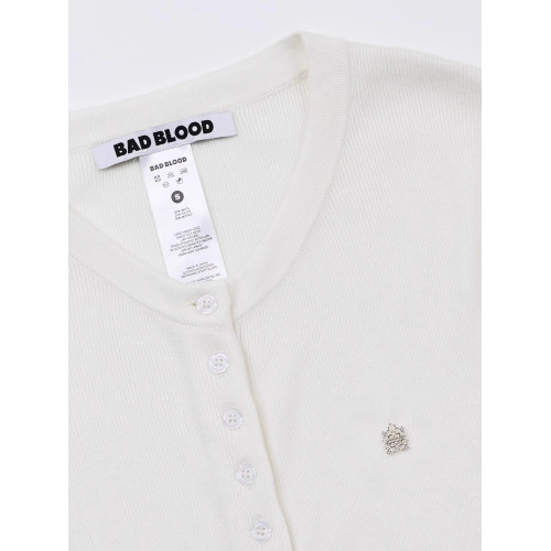 韓國badblood嬭白色針織衫開衫女春秋短款辣妹裝長袖外搭上衣潮牌