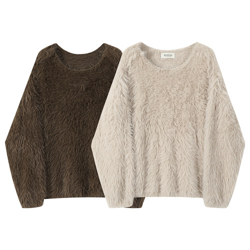 XinmonLee慵嬾風氣質甜美水貂毛毛衣2025新款秋冬季休閒寬鬆上衣