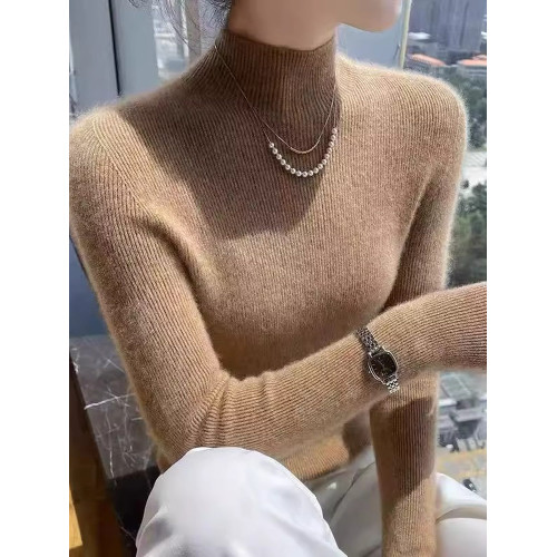 秋冬100%軟糯羊毛衫女半高領白色內搭針織打底衫修身氣質中領毛衣