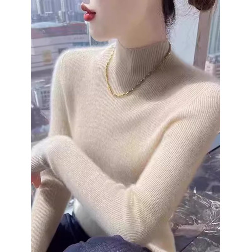 秋冬100%軟糯羊毛衫女半高領白色內搭針織打底衫修身氣質中領毛衣