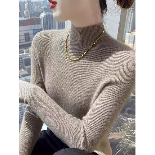 秋冬100%軟糯羊毛衫女半高領白色內搭針織打底衫修身氣質中領毛衣