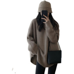 浣熊絨毛衣女秋冬季中長款日系慵懶復古風開叉套頭加厚外穿針織衫