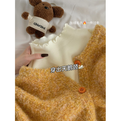 蘇三三木耳邊打底衫女秋冬洋氣2025新款內搭毛衣冬季加絨加厚上衣