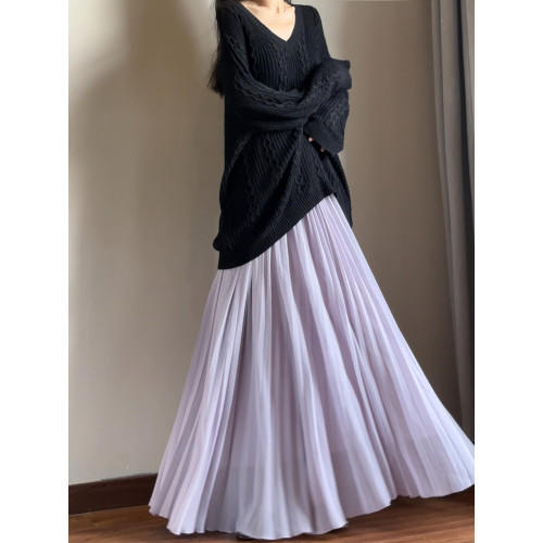 讀衣術初秋薄款鏤空針織衫 慵懶風松弛感毛衣黑色寬松遮屁股上衣