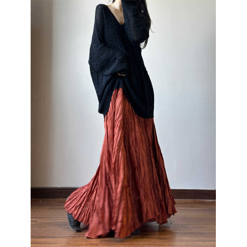 讀衣術初秋薄款鏤空針織衫 慵懶風松弛感毛衣黑色寬松遮屁股上衣