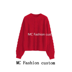 品牌折釦麻花圓領毛衣女秋冬2025新款慵懶風寬松套頭加厚針織外穿