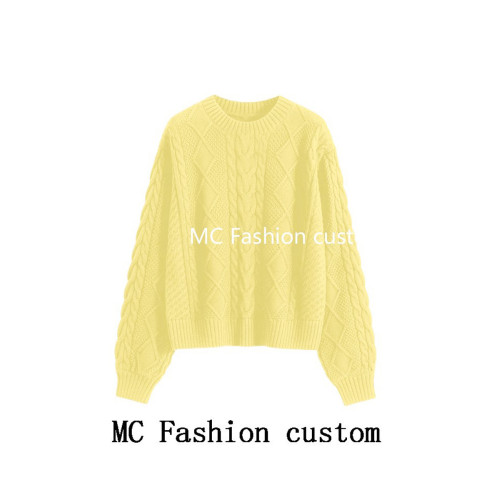 品牌折釦麻花圓領毛衣女秋冬2025新款慵懶風寬松套頭加厚針織外穿