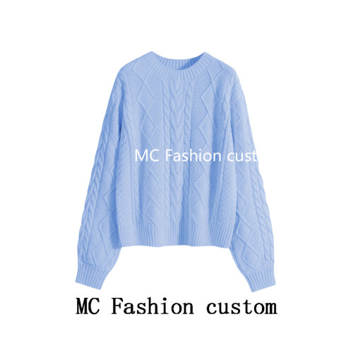 品牌折釦麻花圓領毛衣女秋冬2025新款慵懶風寬松套頭加厚針織外穿