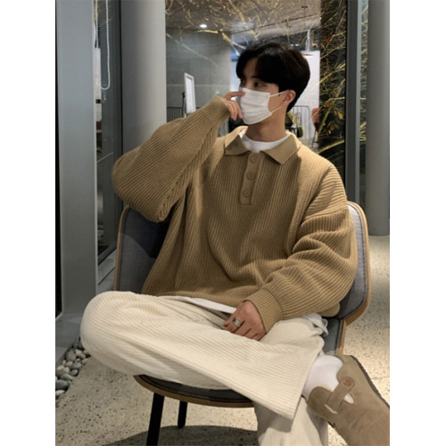 重磅Polo領針織衫男秋季港風復古純色翻領毛衣慵懶風休閒百搭線衣 重磅Polo領針織衫男秋季港風復古純色翻領毛衣慵懶風休閒百搭線衣