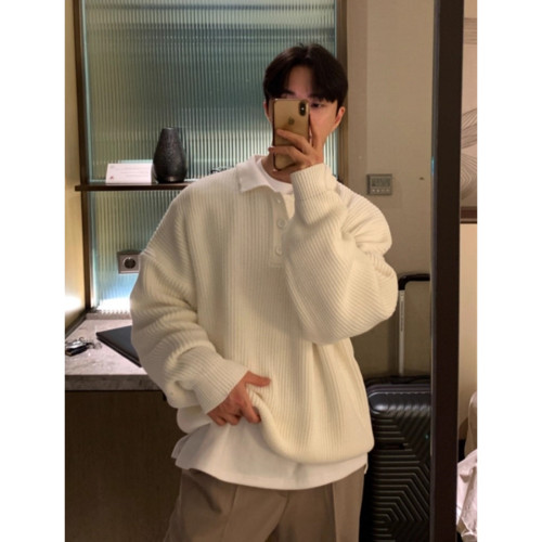 重磅Polo領針織衫男秋季港風復古純色翻領毛衣慵懶風休閒百搭線衣 重磅Polo領針織衫男秋季港風復古純色翻領毛衣慵懶風休閒百搭線衣