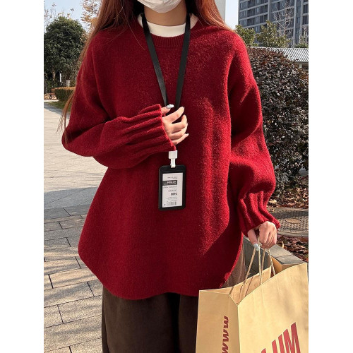 2025新款紅色毛衣女秋冬季內搭慵懶高級感寬松上衣獨特漂亮針織衫 2025新款紅色毛衣女秋冬季內搭慵懶高級感寬松上衣獨特漂亮針織衫