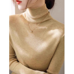 拉夏貝爾黑色高領打底衫毛衣女秋冬季新款法式氣質內搭針織衫上衣