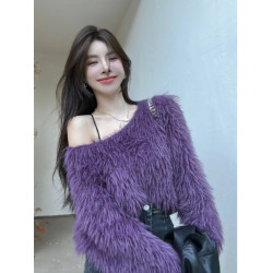 今年流行慵懶風流蘇毛毛露肩針織衫上衣女2025春春秋新款軟糯毛衣