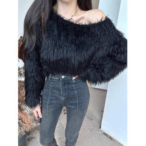 今年流行慵懶風流蘇毛毛露肩針織衫上衣女2025春春秋新款軟糯毛衣 今年流行慵懶風流蘇毛毛露肩針織衫上衣女2025春春秋新款軟糯毛衣