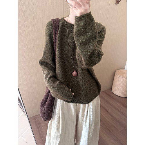 話裡設計感百搭卷領花線毛衣2025秋季新新款韓版減齡顯瘦針織上衣