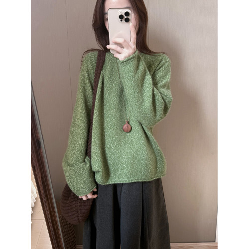 話裡設計感百搭卷領花線毛衣2025秋季新新款韓版減齡顯瘦針織上衣