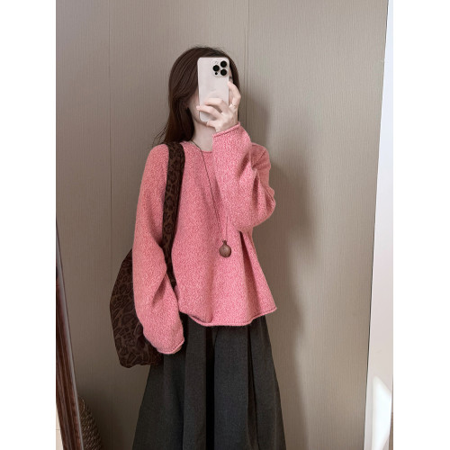 話裡設計感百搭卷領花線毛衣2025秋季新新款韓版減齡顯瘦針織上衣