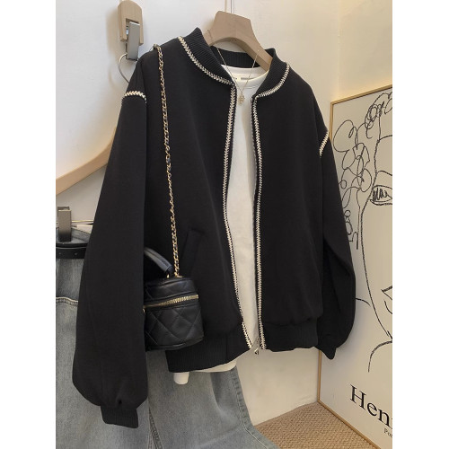 小香風外套黑色棒球服女秋冬冬2025新款寬松小個子夾克巨好看上衣 小香風外套黑色棒球服女秋冬冬2025新款寬松小個子夾克巨好看上衣