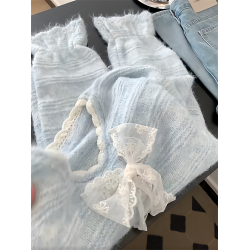 法式高級感蕾絲拼接蝴蝶結系帶毛衣女秋冬溫柔氣質V領針織衫上衣