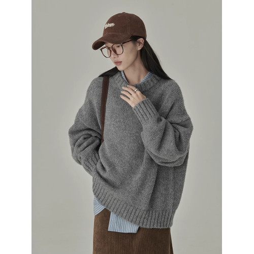 秋冬季寬松慵懶風純色圓領套頭白色復古外穿內搭針織衫加厚毛衣女 秋冬季寬松慵懶風純色圓領套頭白色復古外穿內搭針織衫加厚毛衣女