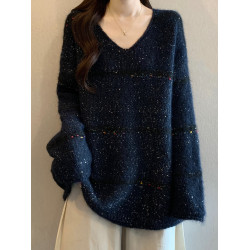 V領巨好看毛衣女款2025新款秋冬大碼胖mm中長款遮屁股針織衫上衣