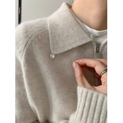 秋冬簡約半拉鍊polo翻領灰色浣熊絨毛衣女內搭針織衫加厚羊毛外穿