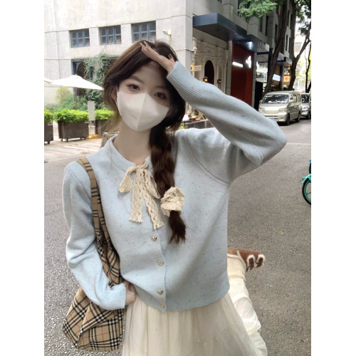 PPHOME甜美蝴蝶結長袖針織開衫毛衣女秋冬白色半身長裙溫柔風套裝 PPHOME甜美蝴蝶結長袖針織開衫毛衣女秋冬白色半身長裙溫柔風套裝