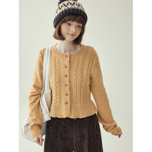 「北島AMUU原創」少女感短款麻花毛衣女冬季新款羊毛花邊長袖上衣 「北島AMUU原創」少女感短款麻花毛衣女冬季新款羊毛花邊長袖上衣