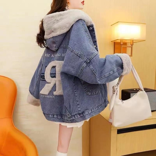 加絨加厚連帽牛仔外套女秋冬裝2025年新款寬松慵懶百搭羊羔絨棉衣 加絨加厚連帽牛仔外套女秋冬裝2025年新款寬松慵懶百搭羊羔絨棉衣